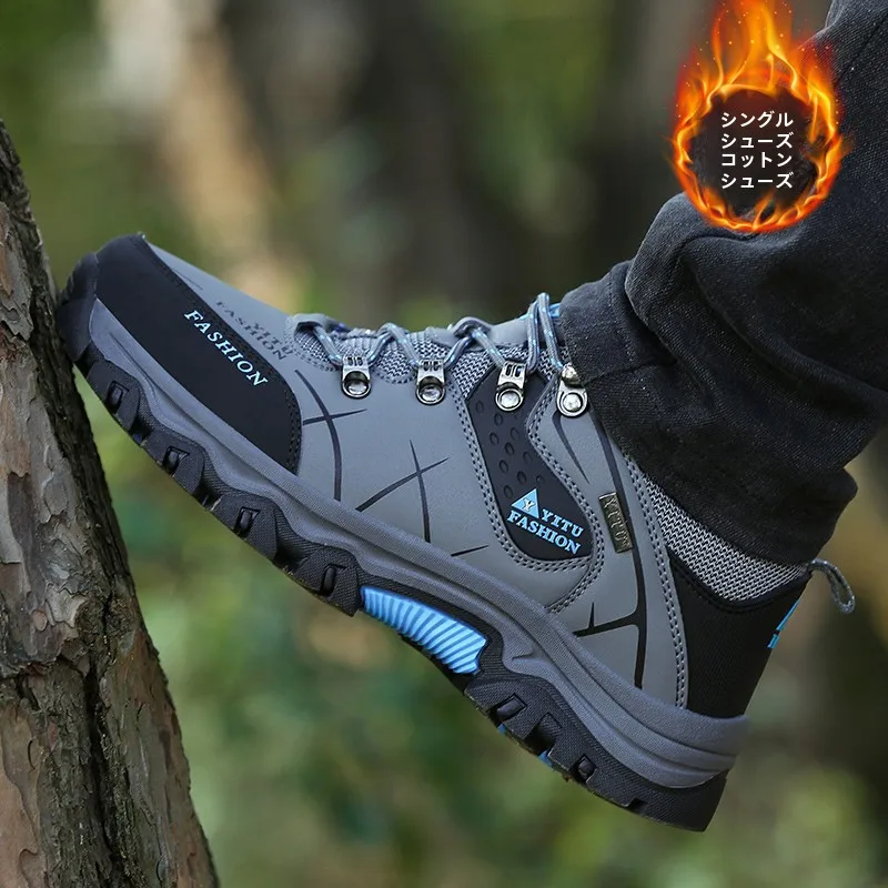 メンズハイキングシューズ-冬用-アウトドア-滑り止め-暖かいフリースブーツ-ローカット-メッシュ裏地-evaミッドソール-ラバーアウトソール-快適な歩行