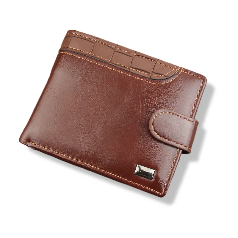 Carteira de couro PU retrô masculina, bolsa de cor sólida com hasp escondido, zíper interno, negócio, elegante