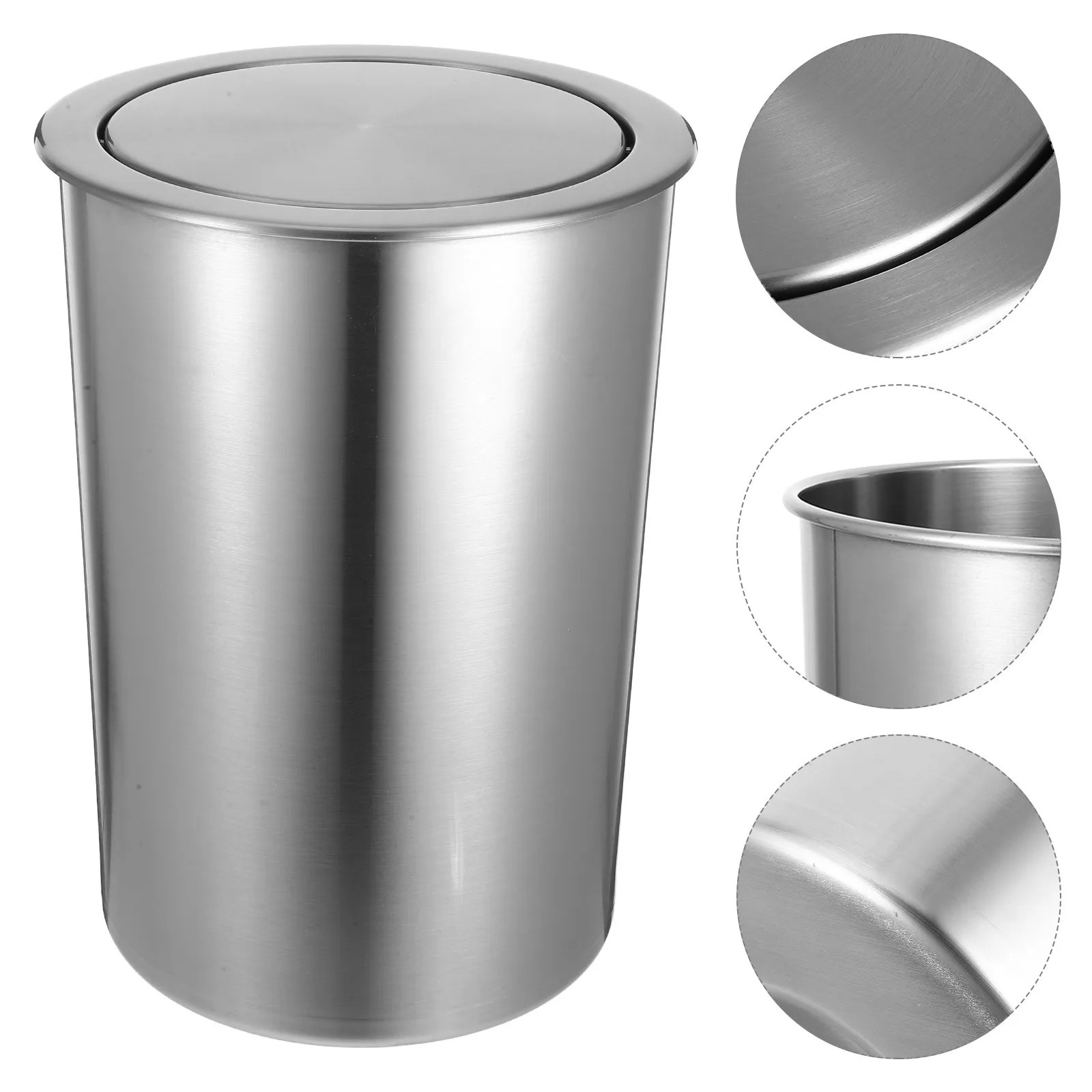 

1Set Kitchen Countertop Trash Can Embedded Stainless Steel Trash Bin Round Garbage Bucket with Cover Smooth Operation Fits Any