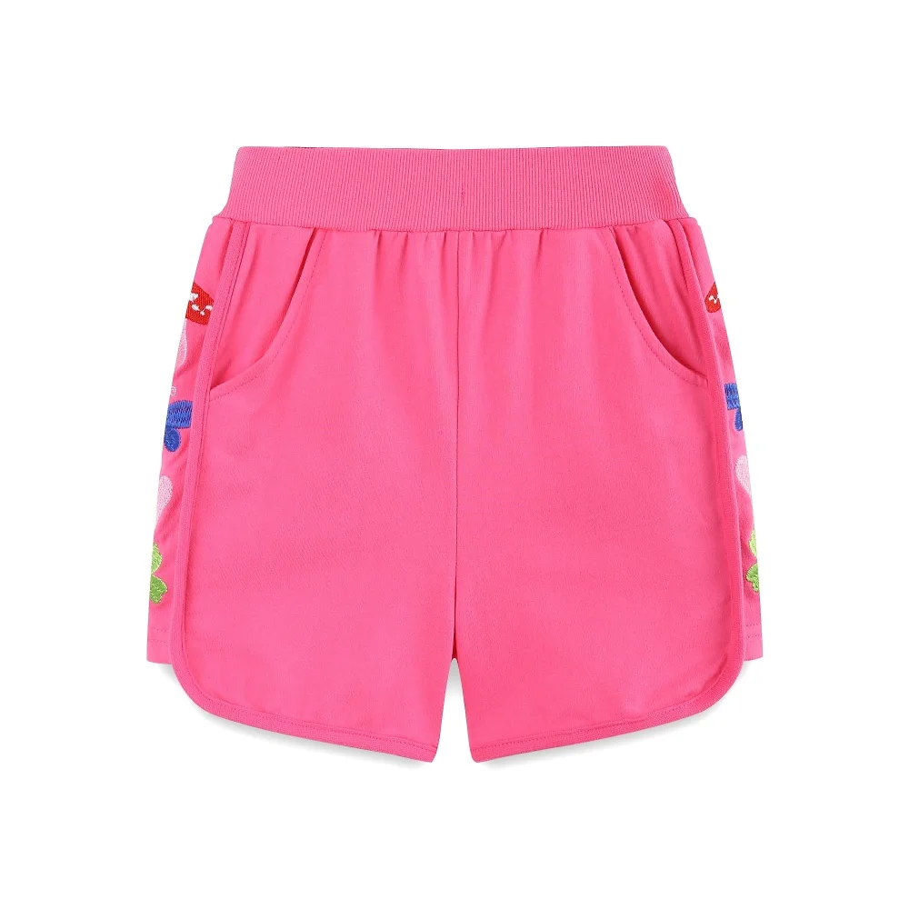 

New Design Embroidery Summer Shorts For Kids Girls Pockets Baby Toddler Elastic Short Pants Fashion Kids Clothes