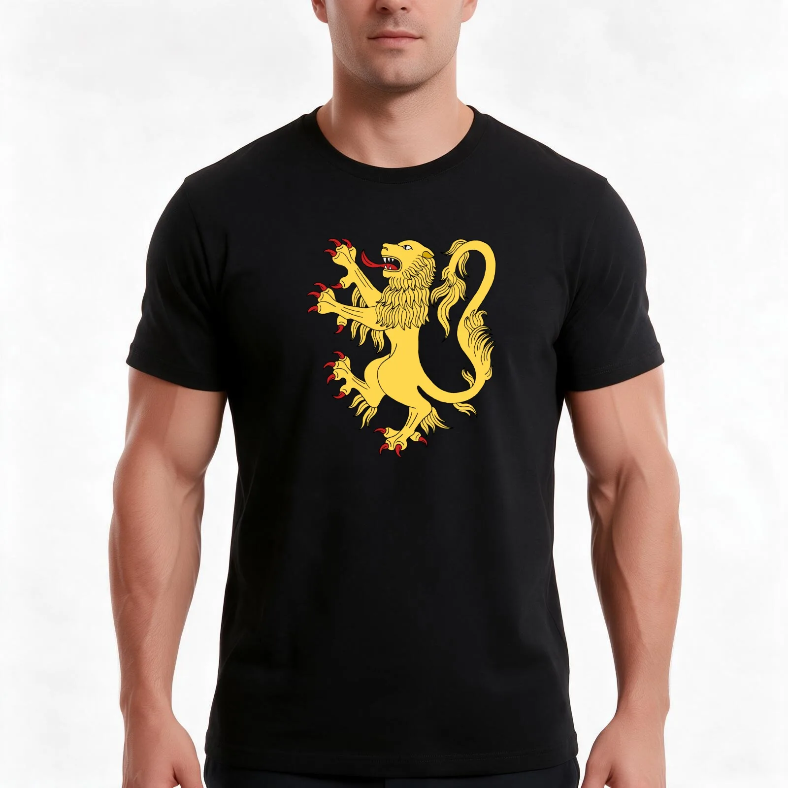 Lion Rampant T-Shirt, Summer Casual Cotton Tee, Oversized Streetwear Tops, Vintage Graphic Print, Loose Fit Short Sleeve