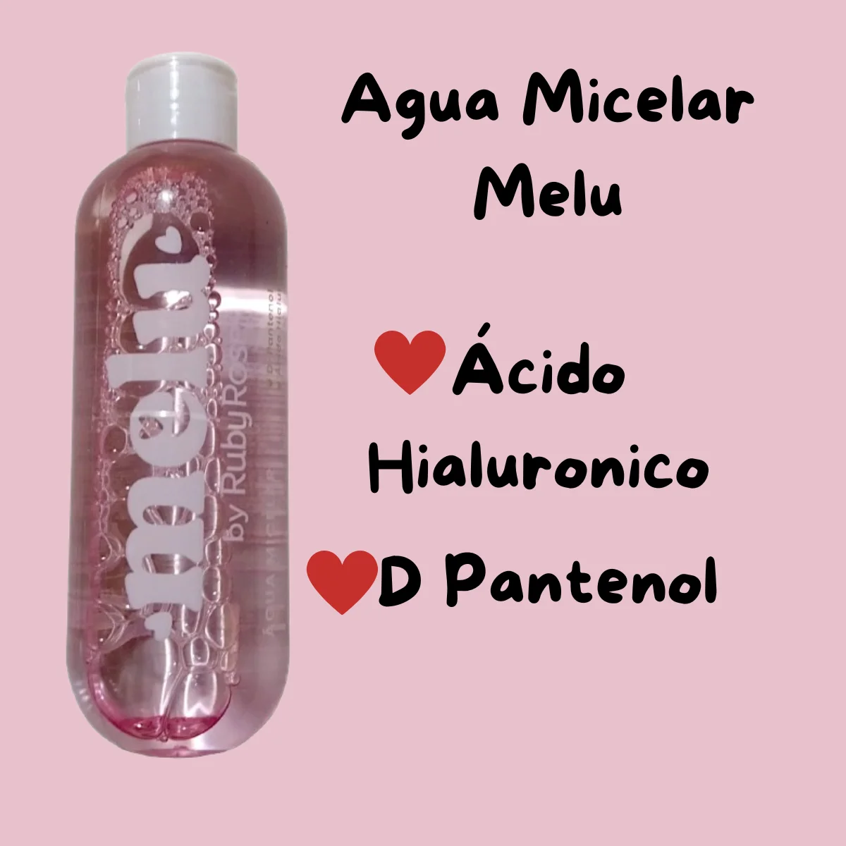 Agua Micellar 200ml Hyaluronic Acid Panthenol Melu Rubyrose