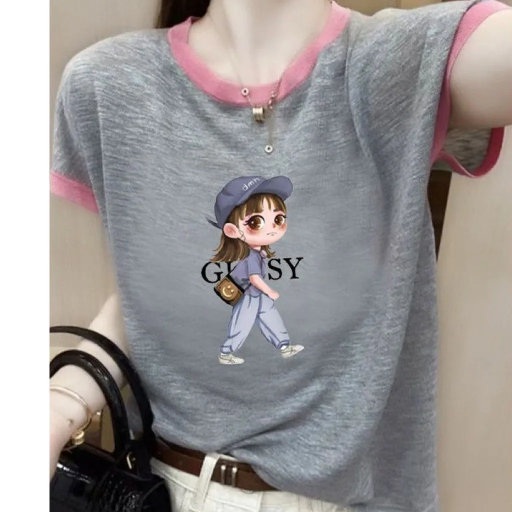 

European Style plus Size Women's T-Shirt Short Sleeve Printed Slimming Base Shirt Loose Fit Summer Spring New Arrival