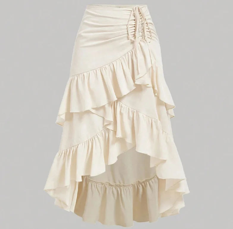 

Irregular Ruffles Tiered Skirt Sweet Spicy Wind Layered Ruffle Edge Tied Skirt for Summer Holiday Sexy Elegant Women Beach Dress