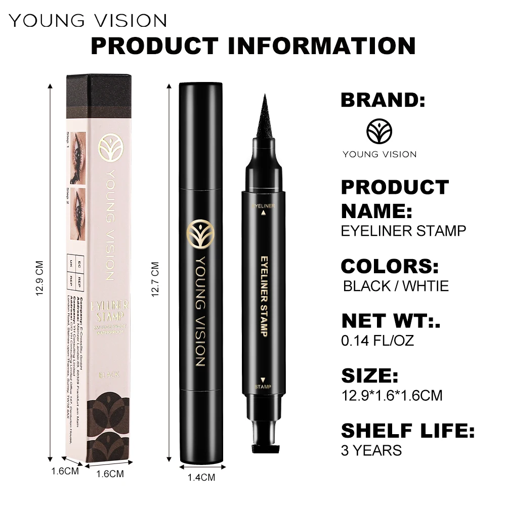 YOUNG VISION Black Double Head Seal Eyeliner Liquid Pen Is Not Easy To Smudge Triangle Eyeliner Pen