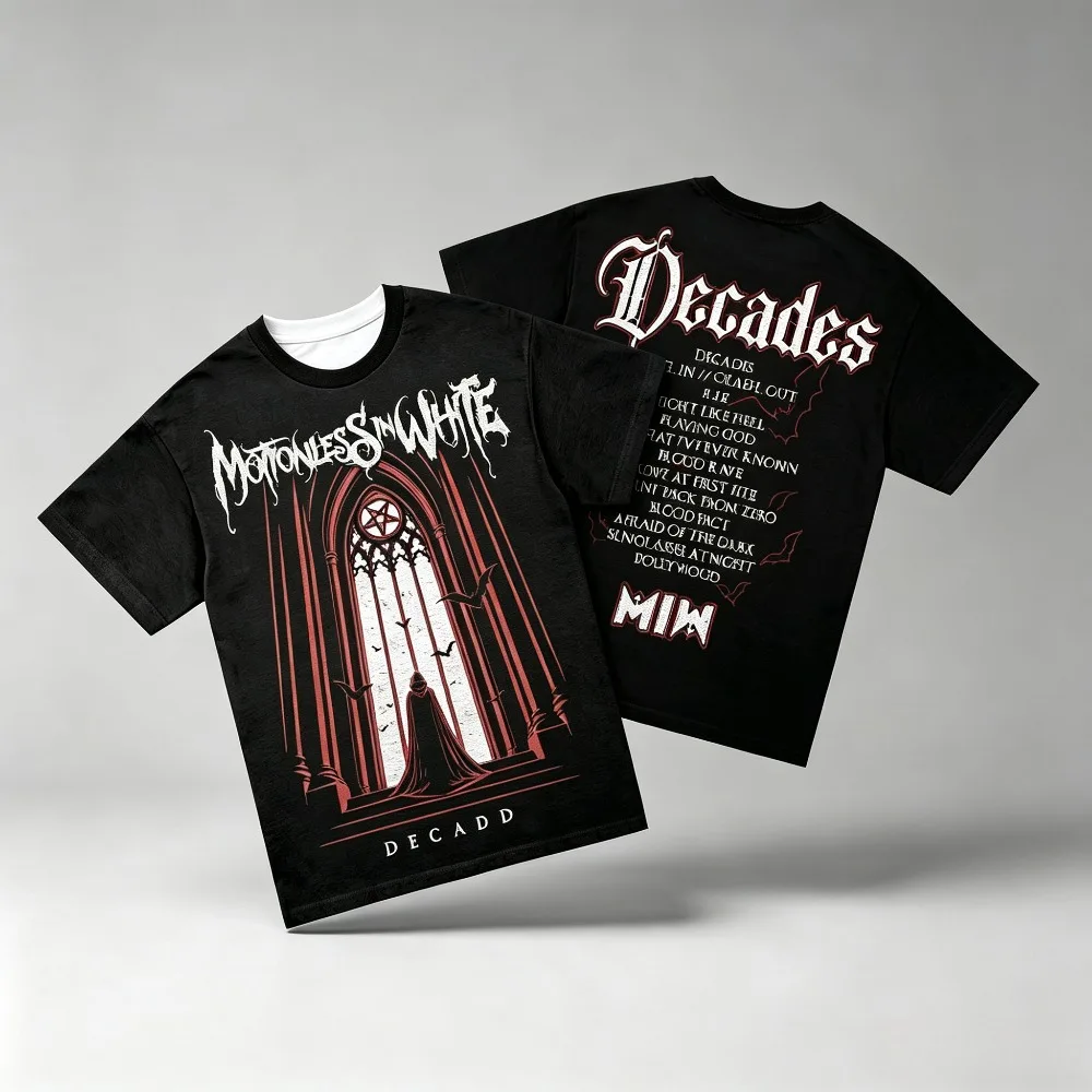 Summer Men Woemn Motionless in White 2026 Decades Tour Gothic Blood Art Metalcore Band Short Sleeve Fashion Breathable T Shirt