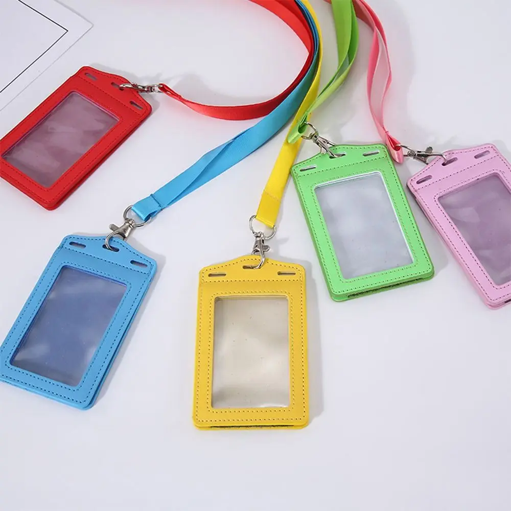 PU Leather ID Card Holder Tri-fold Transparent Badge Holder with Card Slots Card Holder ID Cards Protective Case