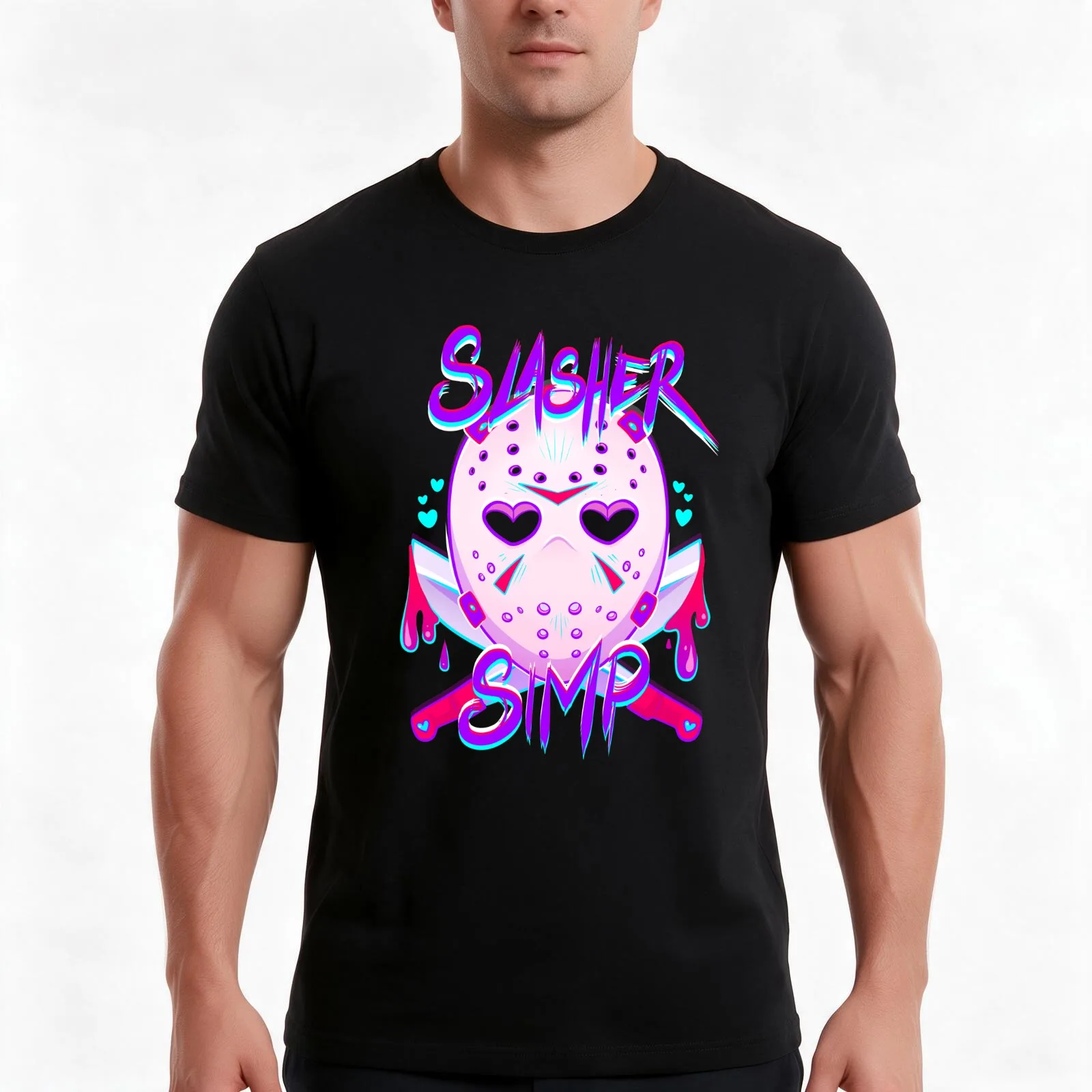 Slasher Simp T-Shirt, Summer Casual Cotton Tee, Oversized Streetwear Tops, Vintage Graphic Print, Loose Fit Short Sleeve
