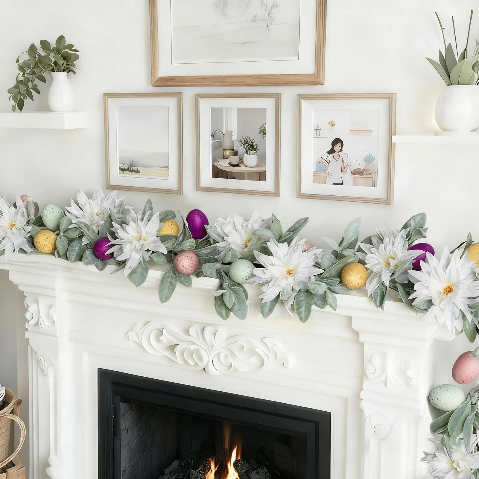 

Пасхальная гирлянда, орнамент 5,9 фута с пасхальными яйцами, праздничная гирлянда для весенней вечеринки, сада, свадьбы, дома, каминной лестницы, камина