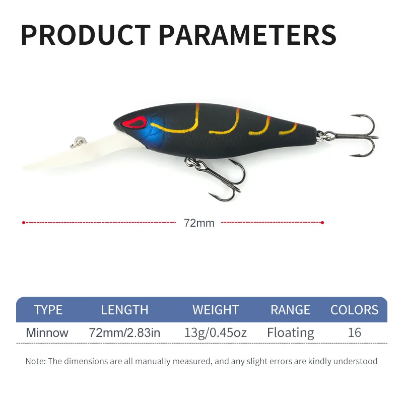 MSEASFREE Floating Minnow Fishing Lure 72mm 13g Rattle Artificial Hard Bait Freshwater Wobblers For Bass Pike Fishing Tackle