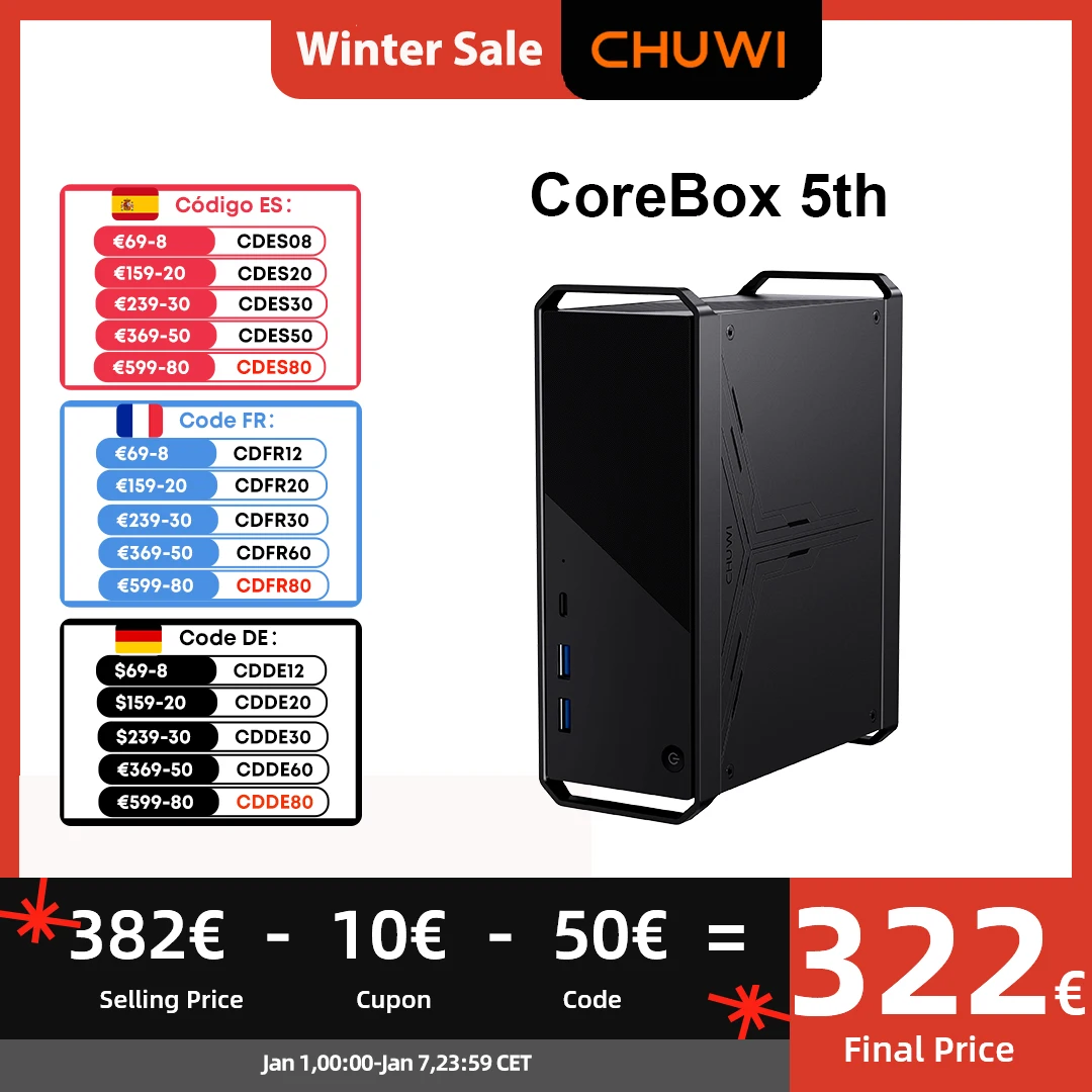 CHUWI CoreBox 5th Mini PC intel i5-13500H 16GB LPDDR5 512GB SSD Windows 11 4K 60Hz Display HDMI*2 DP*2 WIFI 6 BT 5.1 Gaming PC