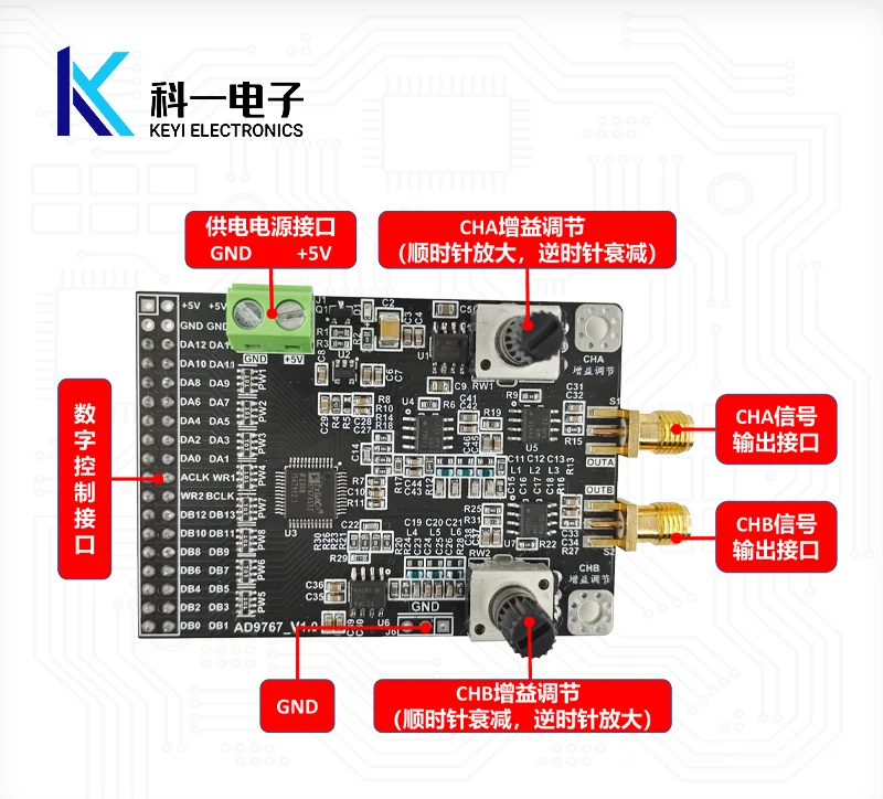 AD9767 Module Dual Channel 14 Bit 125MSPS High-speed DAC Waveform Generator Digital to Analog Converter Module