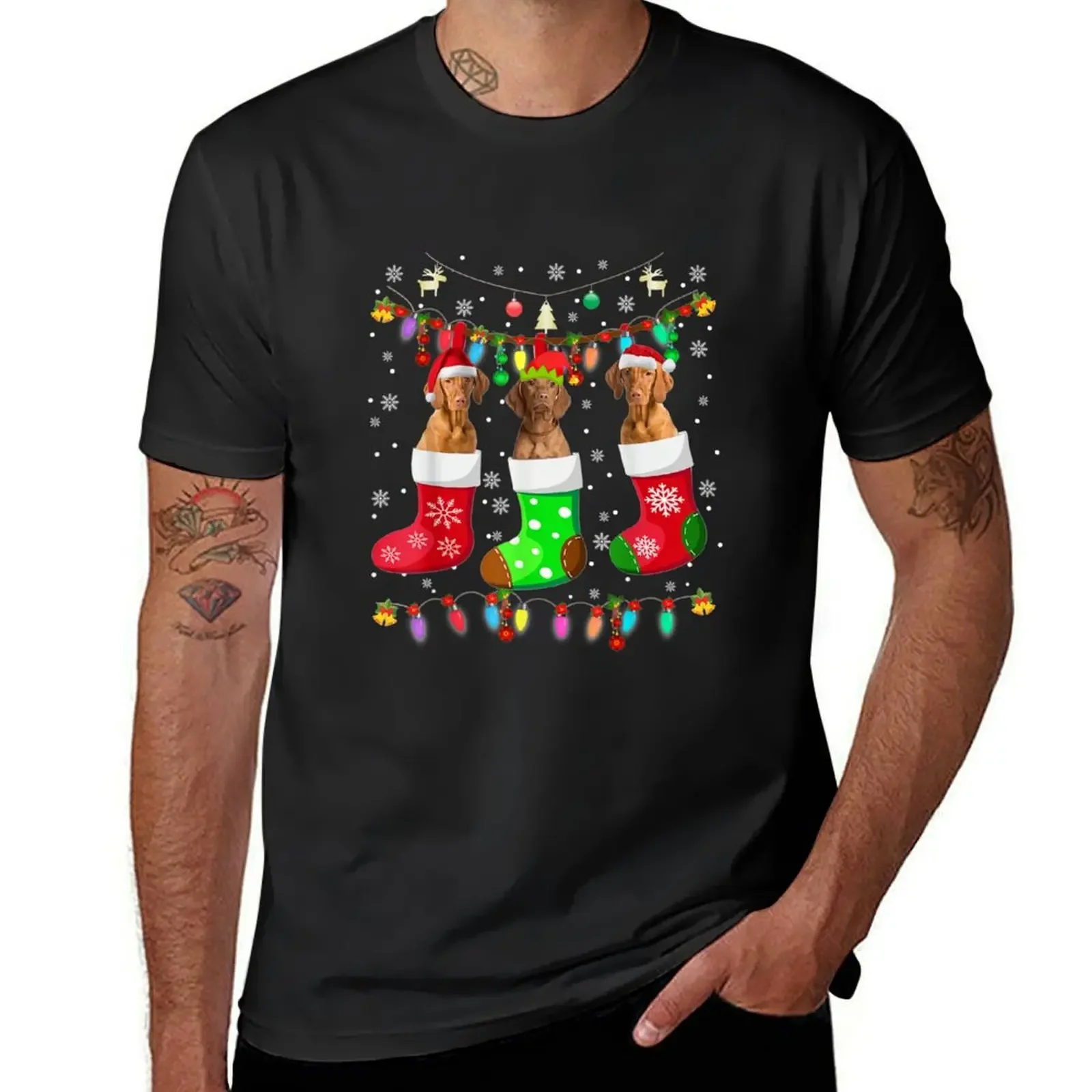 Vizsla Dogs In Christmas Socks Vizsla Lover Gifts T-Shirt cotton graphic tees custom shirt summer tops men clothings