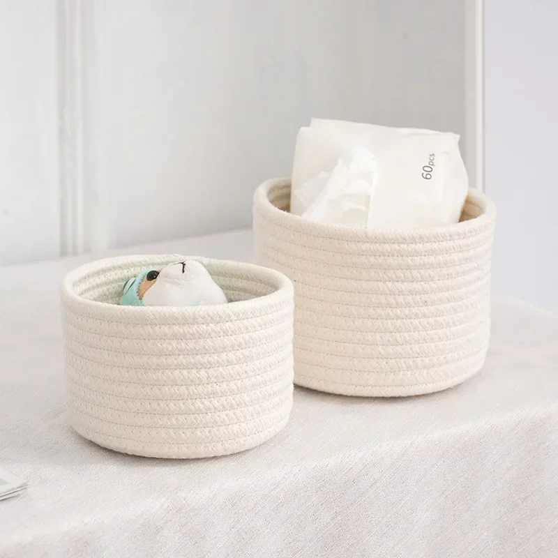 

Handmade Woven Cotton Rope Woven Basket Desktop Organizer Sundries Toys Comestics Keys Snacks Box Sundries Organizer Tumbler