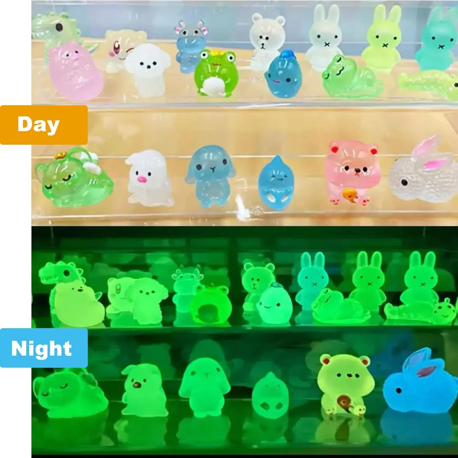 (100PCS) Mini Glow-in-The-Dark Animal Resin Statues, Light-Up Mystery Bags for Home Decor, Room Decor, Birthday Party Gifts & DIY Crafts (Random Design)