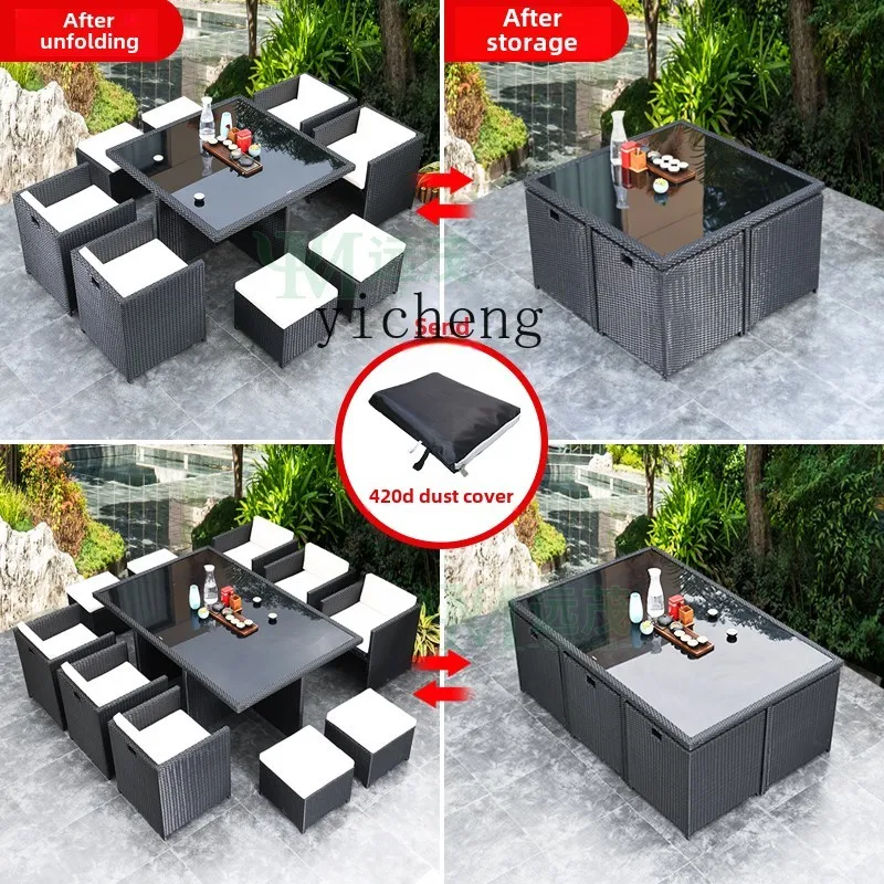 YFY  outdoor courtyard table and chair rattan villa open-air leisure outdoor rattan chair tea table and chair combination