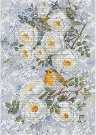 Cross Stitch Kits Cross stitch Aida embroidery Threads for embroidery Set -White Rose and Sparrow