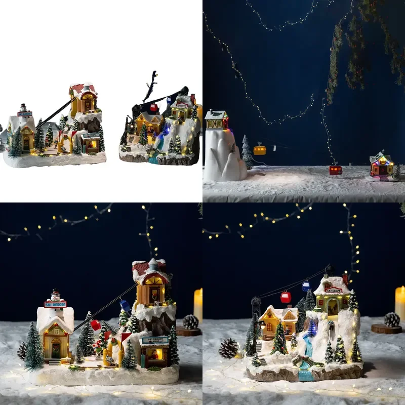 for  Christmas Luminous Rotating Music Box Cable Car Small Train Landscaping Hut Desktop Atmosphere Ornament