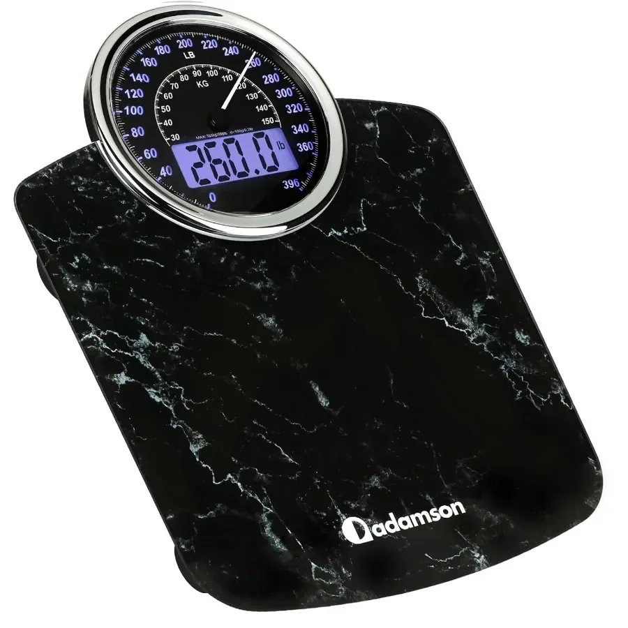 

Hybrid 2in1 Analog Digital Weighing Scale for Body Weight up to 400lbs with Thick Tempered Glass Surface Extra Large Backlit Di