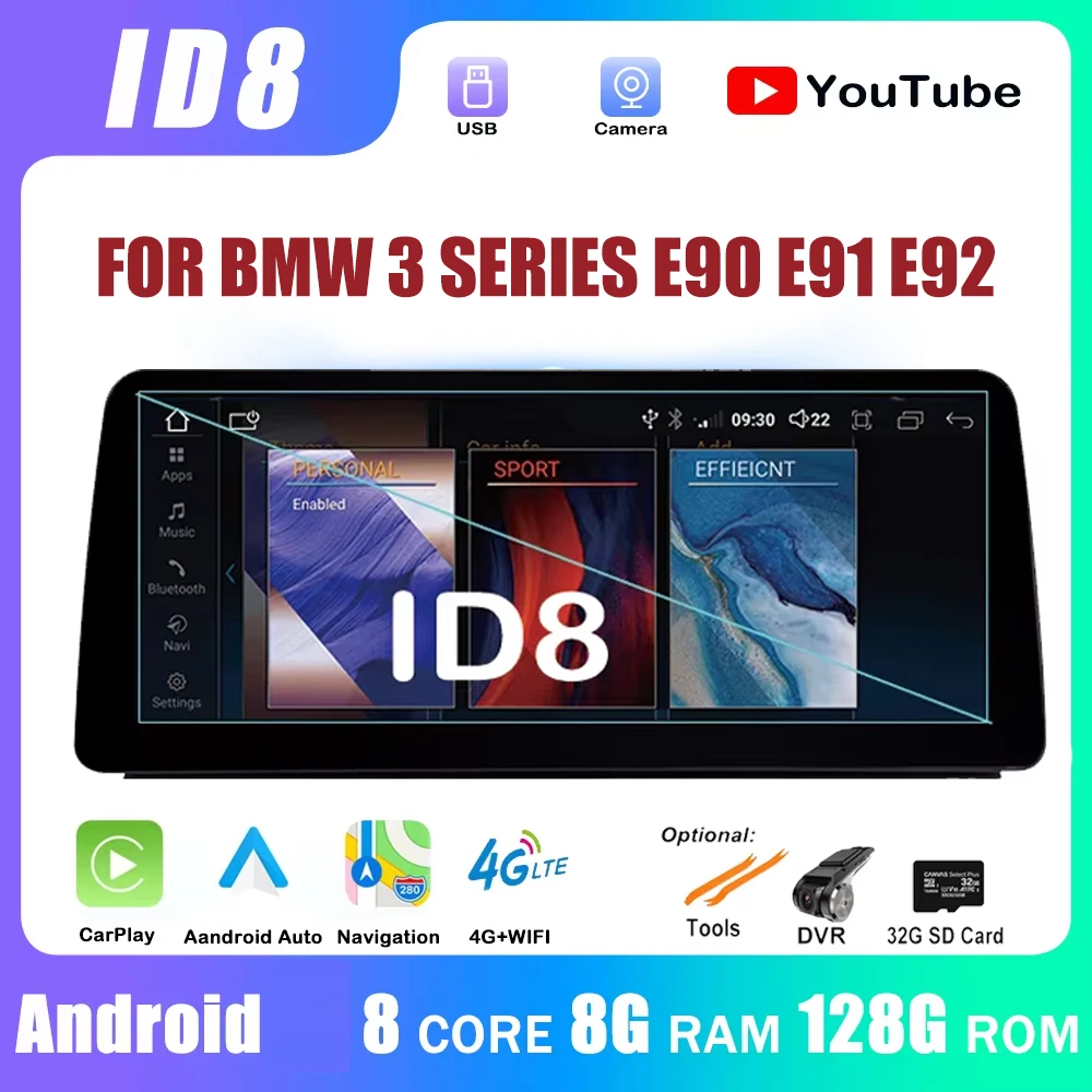 

12.3" ID8 UI Screen Android OS For BMW 3 Series E90 E91 E92 Wireless Carplay Car Player Multimedia Radio Stereo Video Navigation