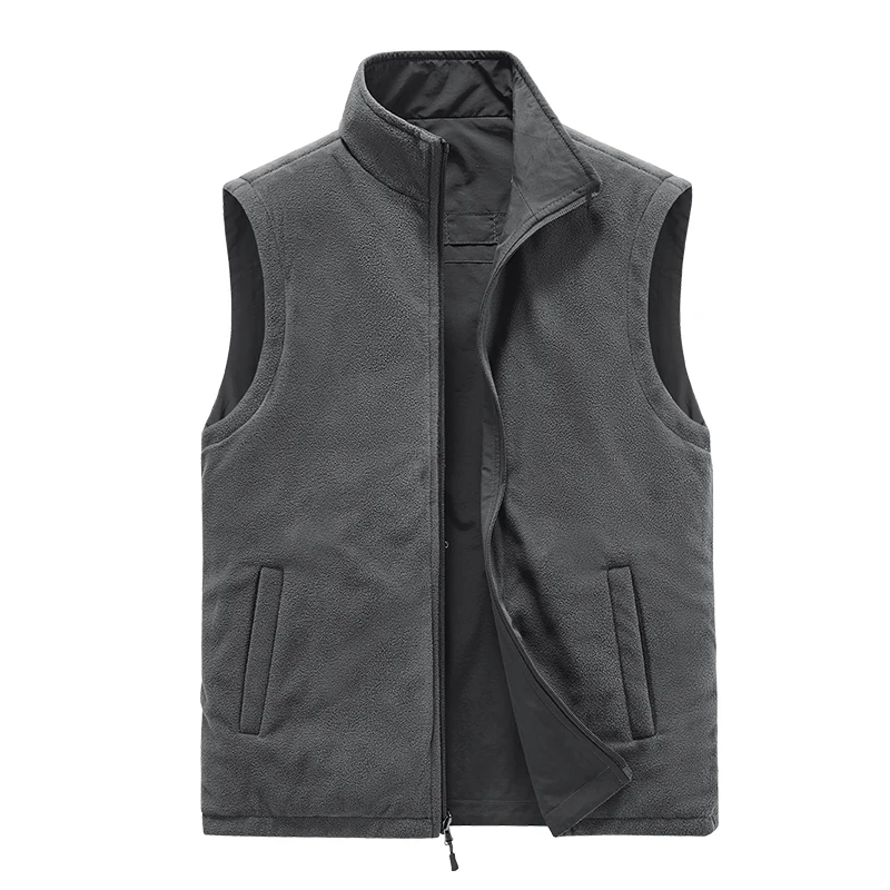 Moda doppio strato Casual gilet uomo colletto alla coreana giacca a vento in pile gilet autunno inverno senza maniche cappotto caldo all\'aperto