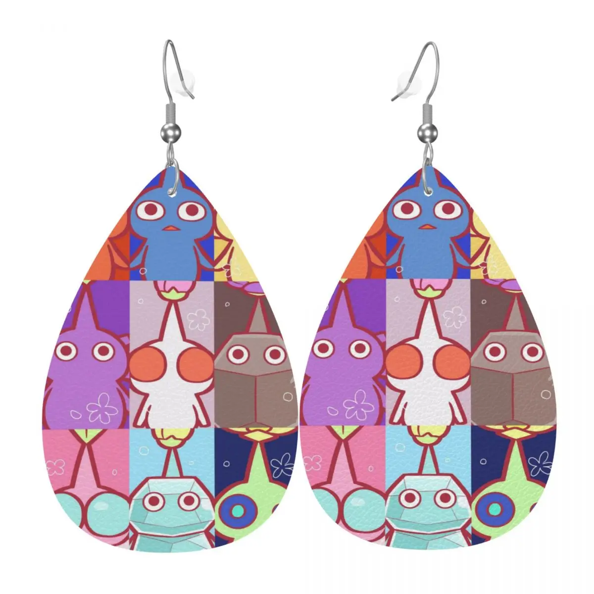 Custom Pikmins Anime Cartoon Leather Earrings for Women Video Game Teardrop Dangle Earrings Jewelry Accessories