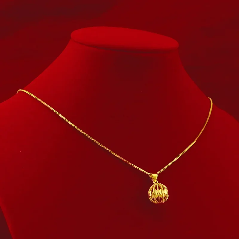 GoldEclat   High - Grade 9999 24K Yellow Gold Women's Hollow Ball Necklace, Eye - catching Jewelry