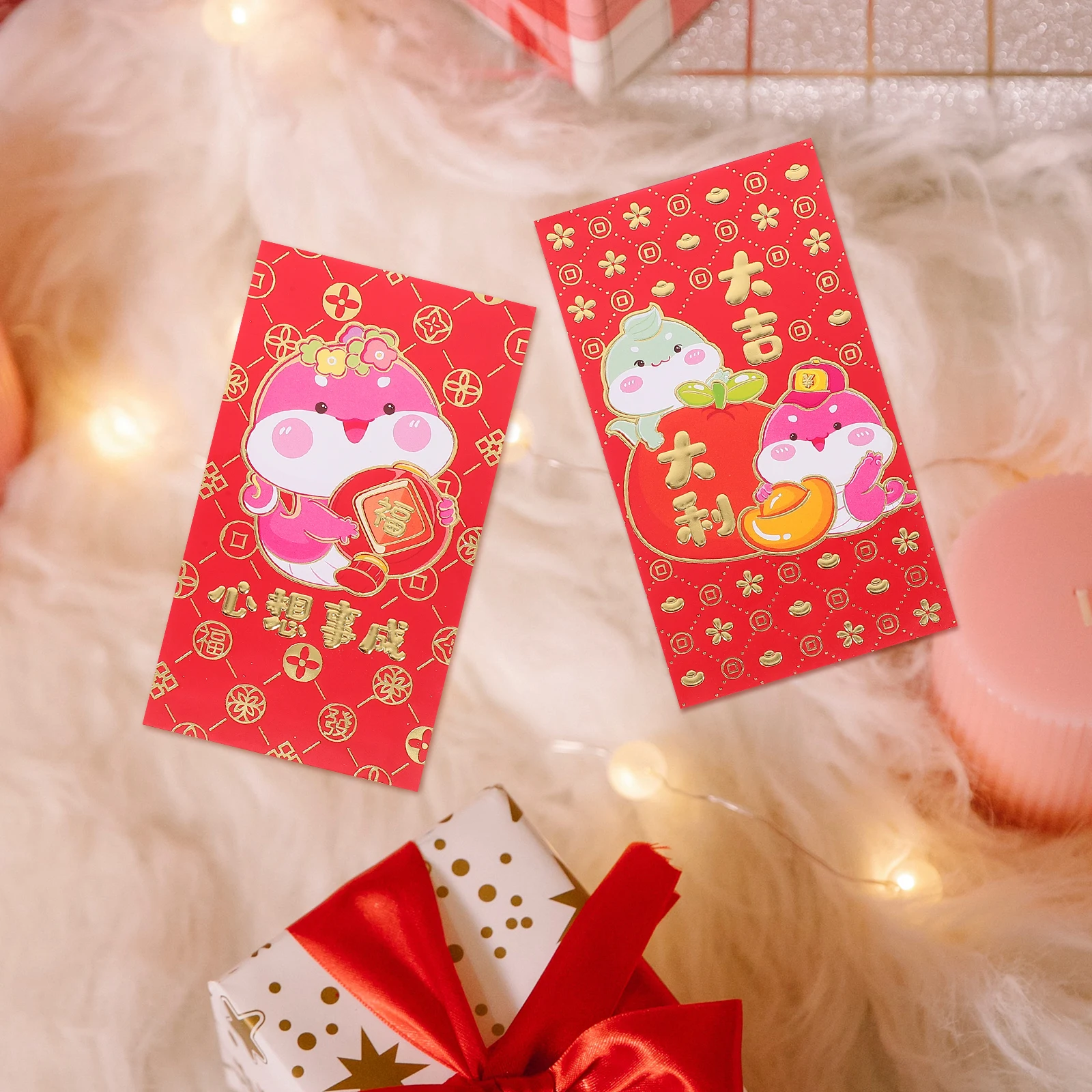 

30pcs Lai Feng Chinese New Year Red Envelopes Lucky Money Cash Envelope Cartoon Snake Zodiac Design Paper Wedding Festival