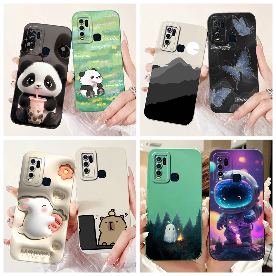 For Vivo Y50 1935 V1965A Case Cute Panda Astronaut Capa Soft Liquid Silicone Phone Back Cover For Vivo Y30 1938 Y 30 Y 50 Bumper