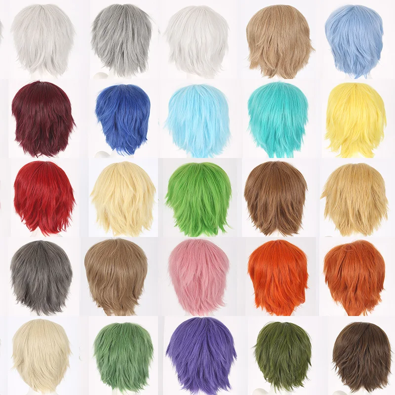 30CM Synthetic Short Fluffy Cosplay Wig Multicolor Bangs Stylish Tousled Fiber Anti-Frizz Wig for Anime Costume Party Daily Use