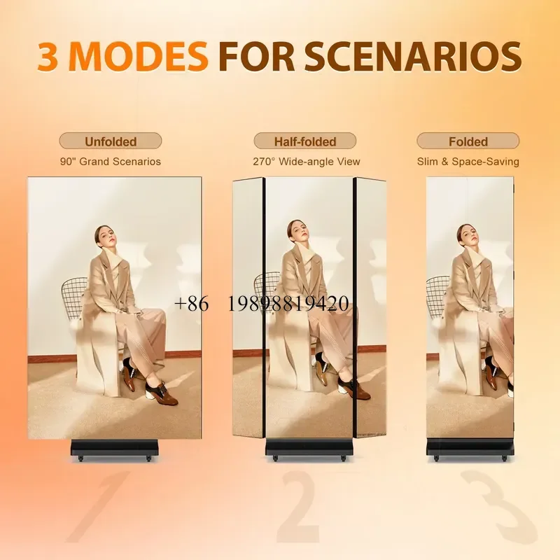 Wmwmnu for MWE P1.86 Tri-fold LED Video Poster Multi-screen Linkage 3-in-1 Seamless Connect Digital Ad customized product
