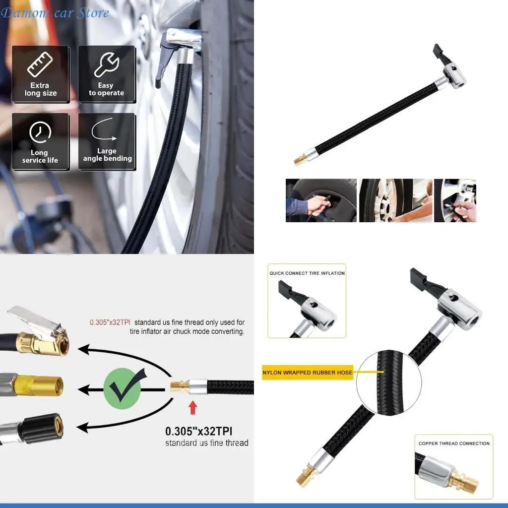 

A2UC Car Tire Inflator Hoses Air Pumps Extension Tube Adapter Air Chuck Lock for Bike
