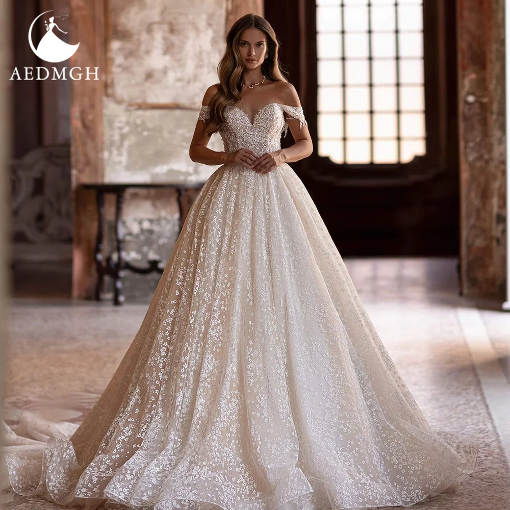 

Aedmgh Ball Gown Chic Wedding Dresses 2024 Sweetheart Off The Shoulder Vestido De Novia Lace Embroidery Shinny Robe De Mariee