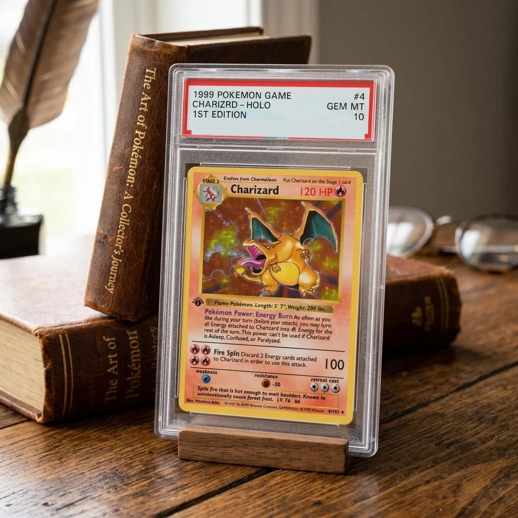 Image of 1999 Charizard 4/102 1. Edition Basis-Set Seltene Nicht-Holo Vintage Mitsuhiro Arita WOTC Feuertyp Display Sammlerstück Geschenk