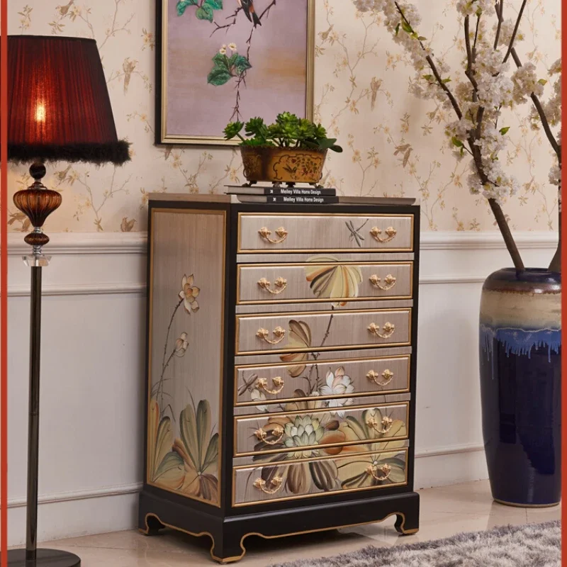 Modern new Chinese chest cabinet neoclassical painted six buckets storage multi-chest cabinet living room decorative cabinet