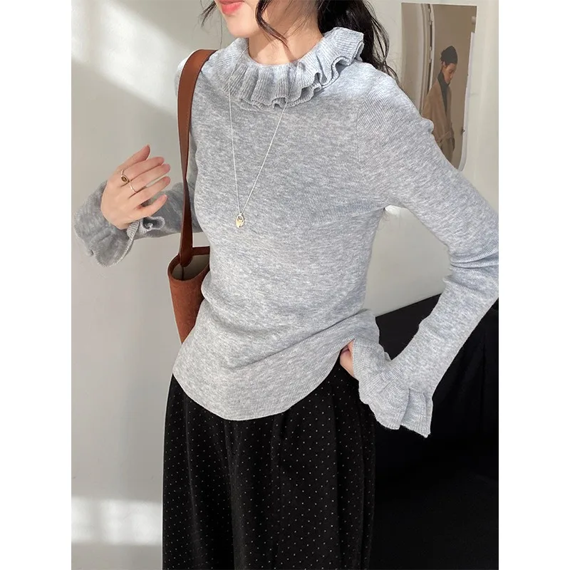 

Stacked Fungus Edge Bottoming Shirt Korean Gentle Double-layer Ruffle Edge Knitted Sweater for Women