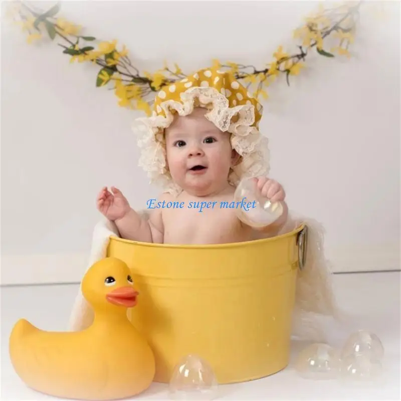 

090B Newborn Photo Costume Lace Bath Hat and Pants Set Photo Clothes Photo Props Baby Beach Photo Outfit 2PCS