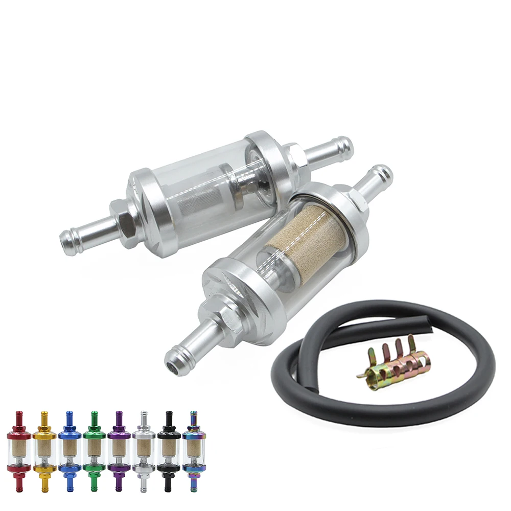8mm Aluminum Gas Fuel Oil Filter +Oil Pipe For Honda KTM Kawasaki Yamaha 110/125/140/150/160cc EXC CRF70 90 110 TTR100 110 KLX65