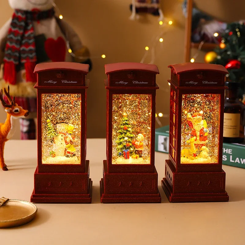Christmas Decoration Telephone Booth Santa Claus Snowfall Luminescent Music Box Living Room Festive Atmosphere Desktop Ornament