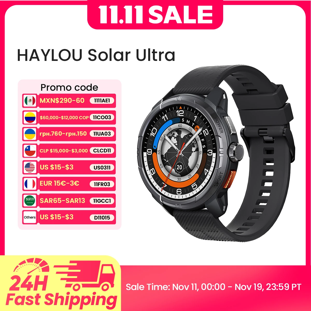 HAYLOU Solar Ultra GPS Smartwatch 1.6” AMOLED Display 5ATM Waterproof Built-in GPS Bluetooth Phone Calls Sports Smart Watch