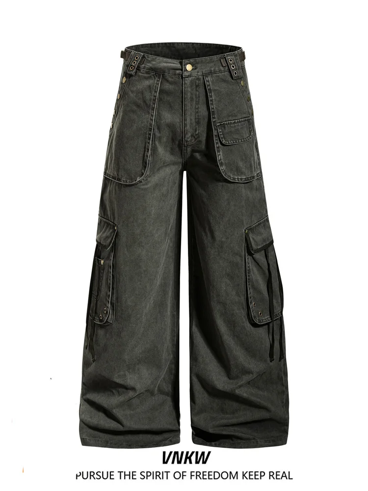 

American High Street Heavyweight Haome Multi-ket Deconstructed Work Pants Loose Straight Leg Wide Leg Long Trousers