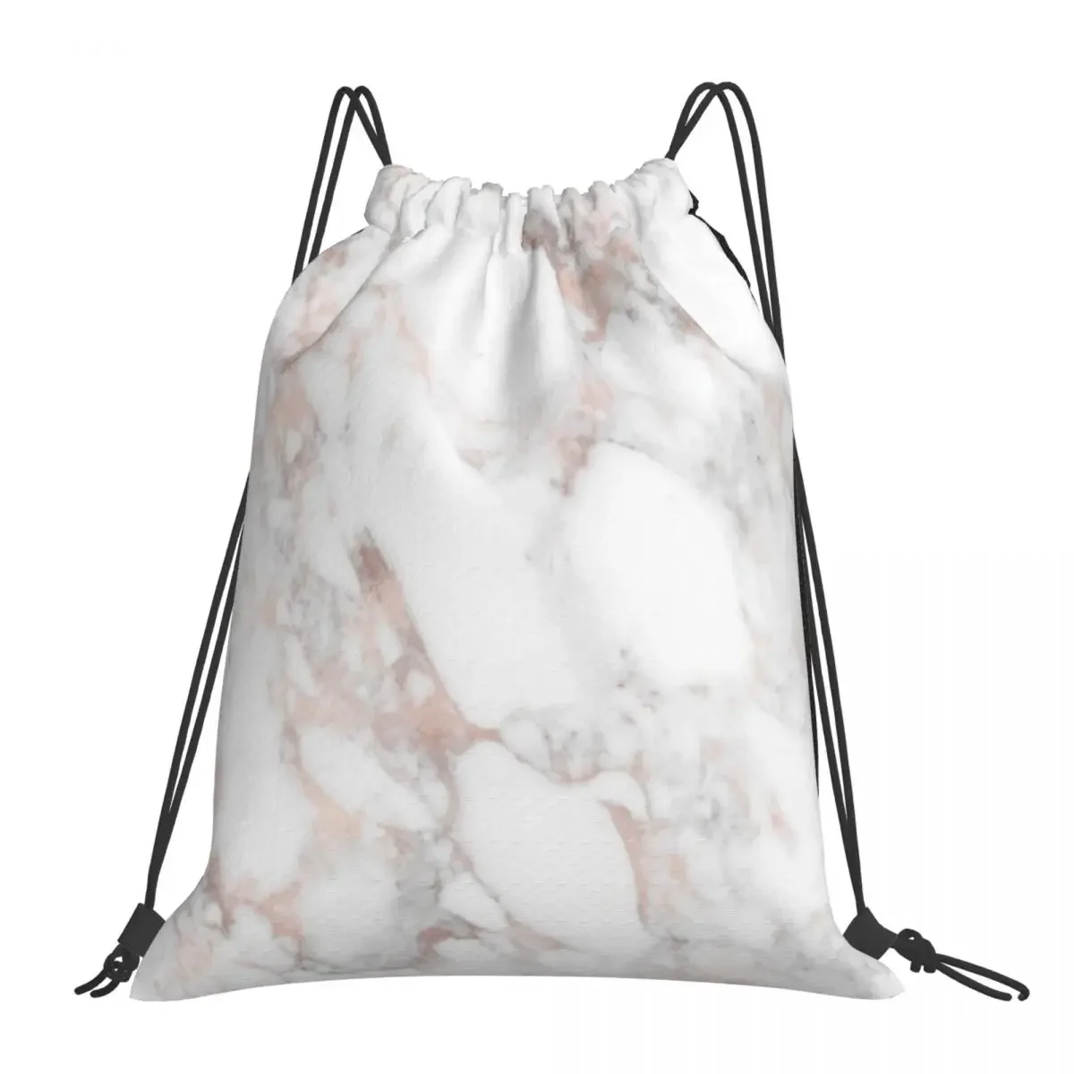 Rose Gold Marble White Backpack Casual Portable Drawstring Bag Drawstring Bundle Pocket Sports Bag BookBag For Man Woman Student