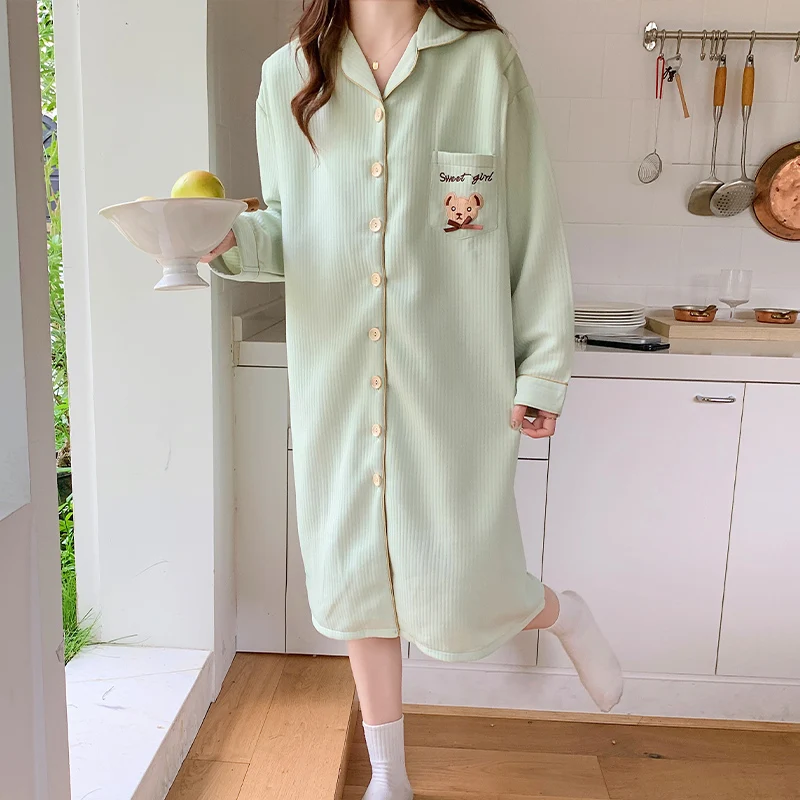 

Autumn Winter Cotton Padded Maternity Nursing Night Dress Loose Breastfeeding Sleepwear For Pregnant Women Pregnancy Home Wear