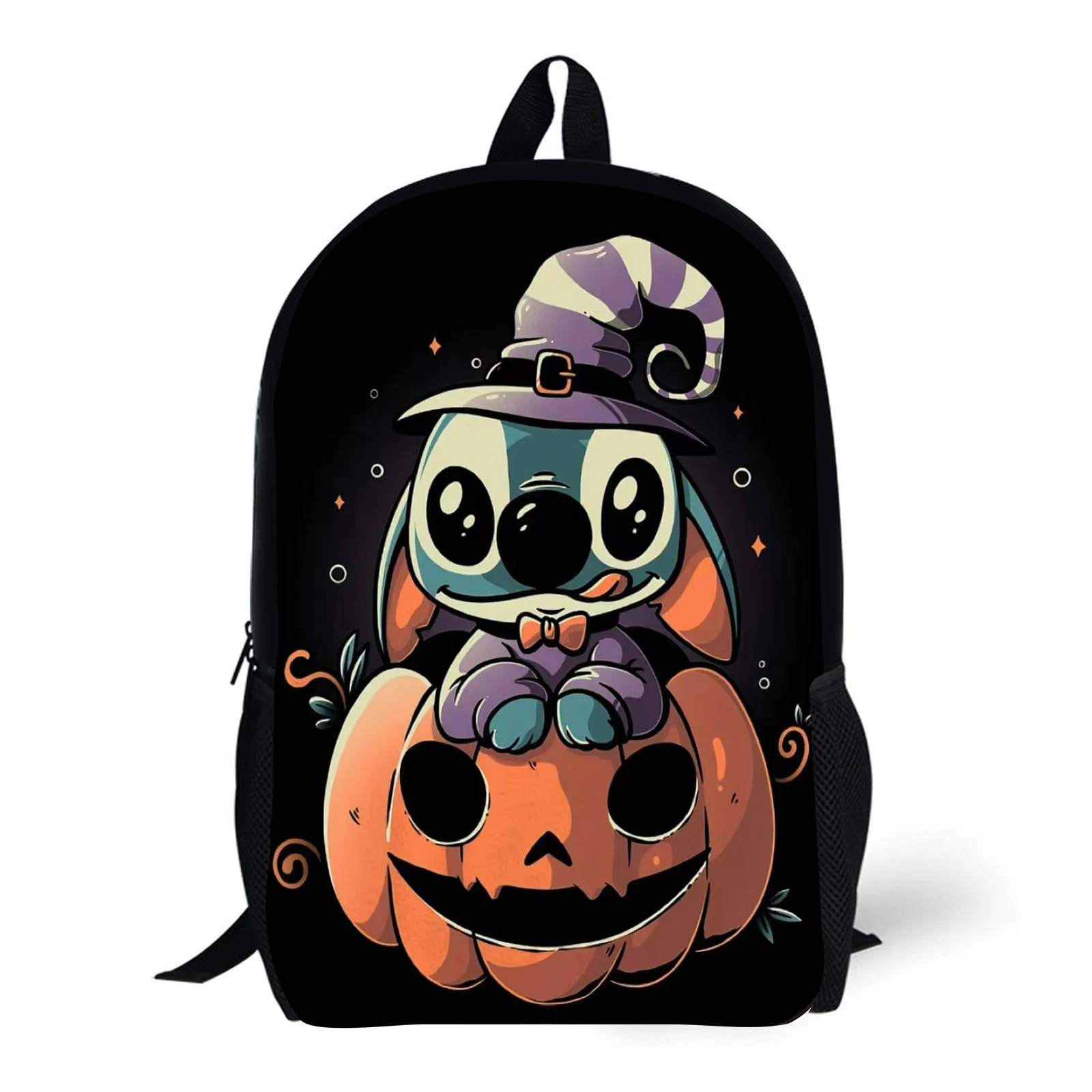 

1pc Halloween themed pumpkin Stitch printed backpack with a witch hat and student backpack, suitable for travel, daily commuting