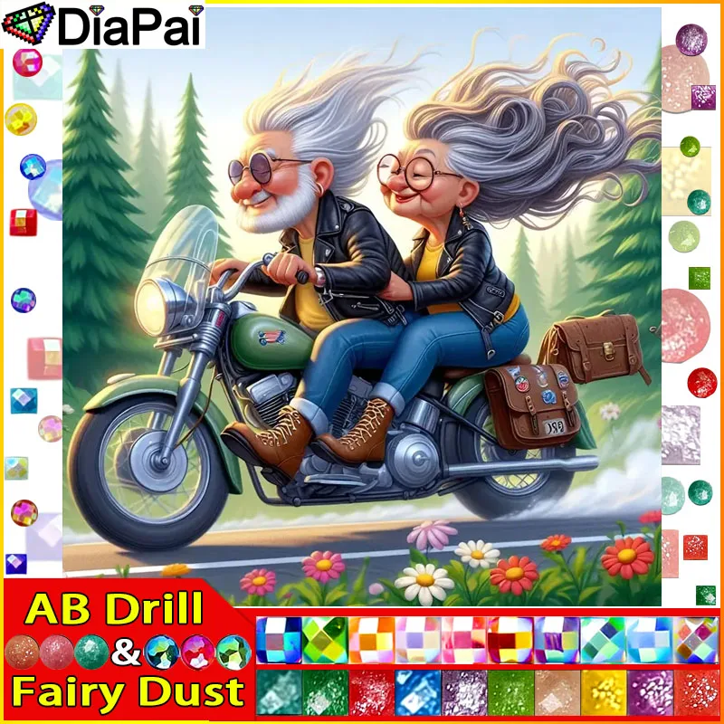 

DiaPai Fairy Dust AB Алмазная картина "Пара пожилых мотоциклов" Полная квадратная/круглая дрель Настенный декор Инкрустация смолой Вышивка Ремесло