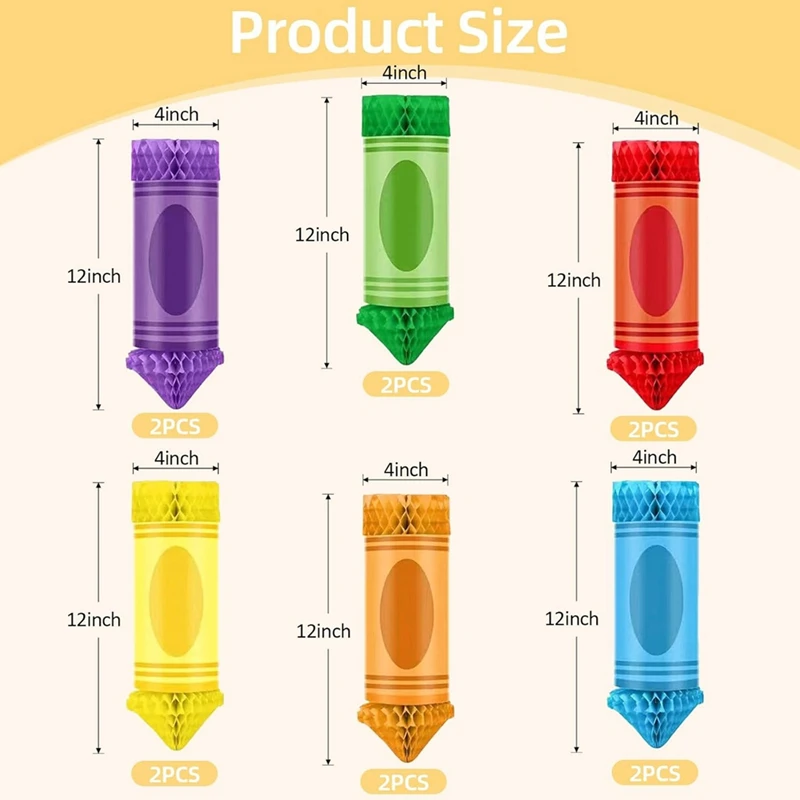 12 Pcs Back to School -Decorations Crayon Classroom Ceiling Decor Paper Lanterns Hanging Honeycomb Rainbow Balloons-A51M