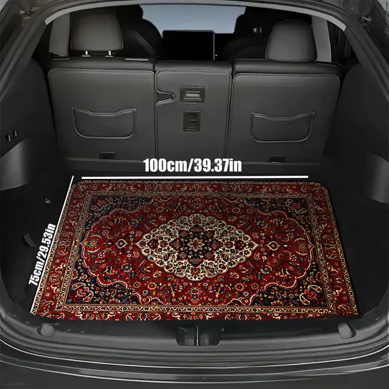1 Stück Polyester-Faser Universelle Vintage Auto-Kofferraummatte für Alle Modelle, mit Roter Retro-Auto-Dekoration, Vielseitige Teppich-Dekoration – Detail 3