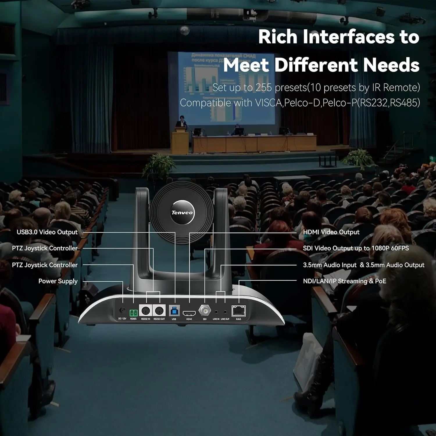 30倍光学ズームPTZカメラ 大型プロフェッショナルビデオ会議システム HD-MI USB SDI RJ45接続 1080p AIトラッキング POE