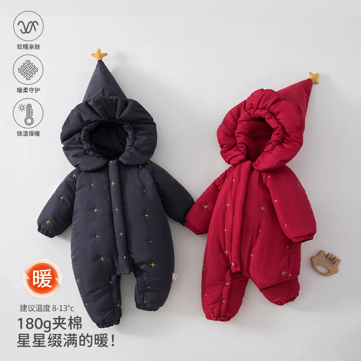 

Winter Baby Romper Infant Thick Quilted Cotton Jumpsuit with Hood Warm Outwear for Outdoor Clothes Newborn Hooded Thick Coverall
