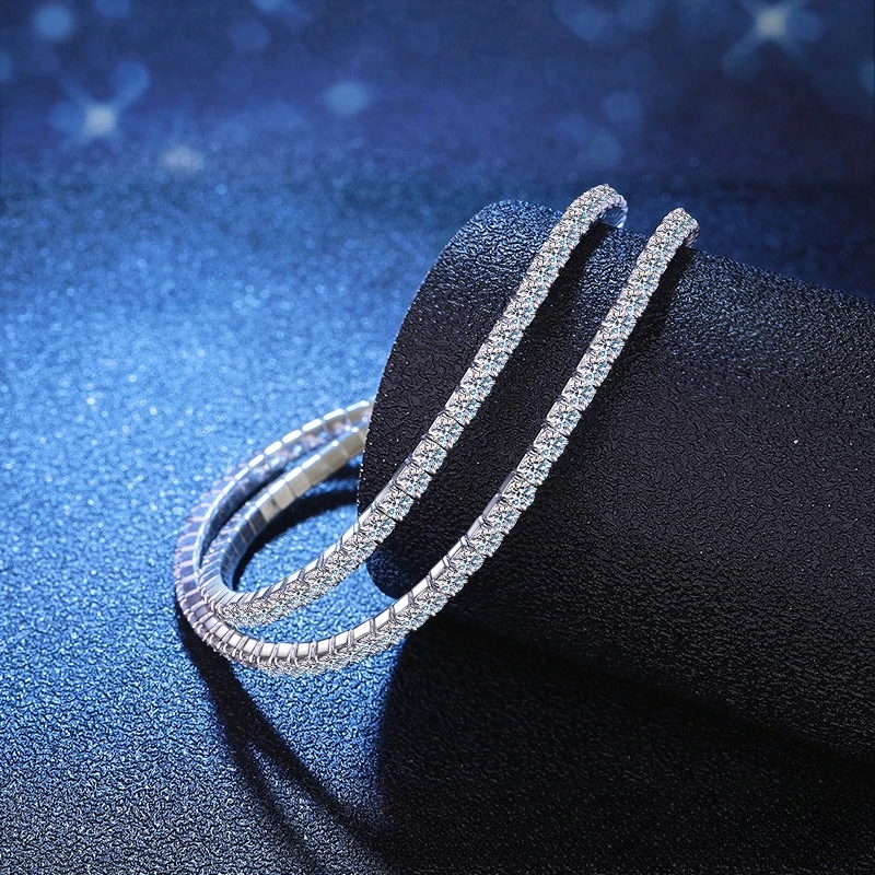 

S925 Silver White Gold Plated D Color Moissanite Elastic Starry Sky Bracelet, Unisex Exquisite Jewelry.